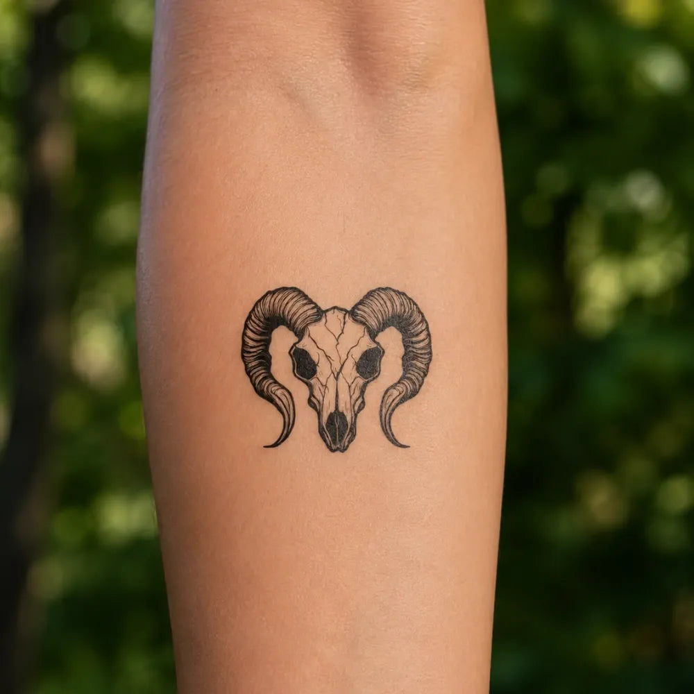 SafeTatt — Ram Skull · fotografie tetování na kůži