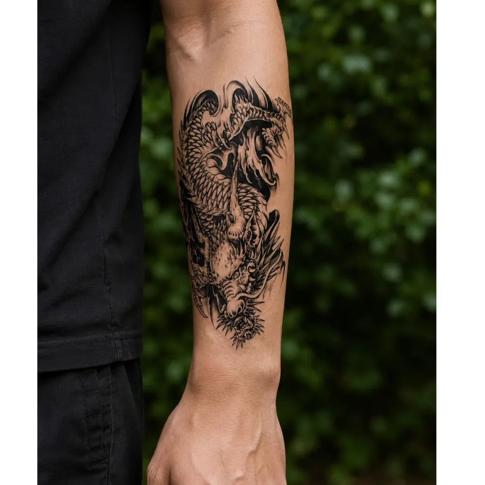 SafeTatt — Flame Dragon · fotografie tetování na kůži